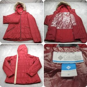 Columbia Jacket Womens‎ Medium Red Insulated Faux Fur Hood Omni-Heat Puffer